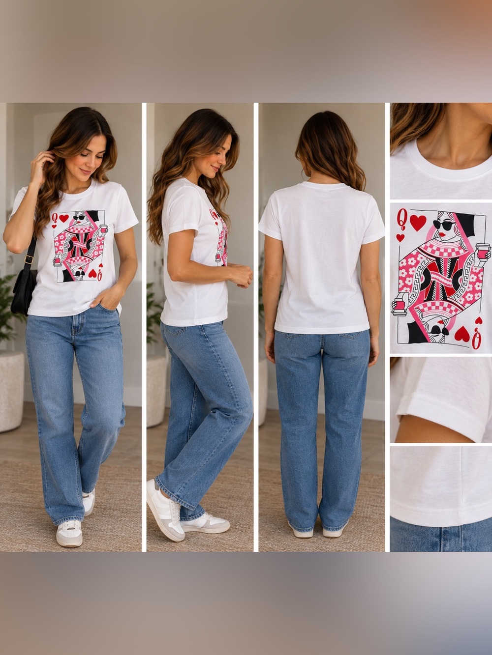 Queen of Hearts White Fitted T-Shirt